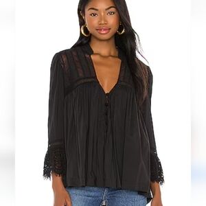 Free People Witchy Gothic Button Down Blouse Black XS Boho Fairycore Cottagecore